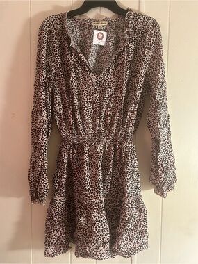 Leopard Print Tiered Long Sleeve Mini Dress